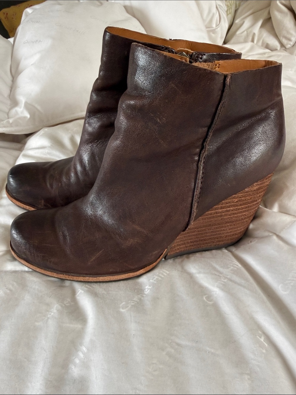 Kork-Ease Dark Brown Leather Wedge Ankle Boots